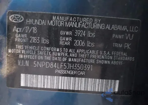 2018 Hyundai Elantra Value Edition z USA, uszkodzony, nr VIN 5NPD84LF5JH350391